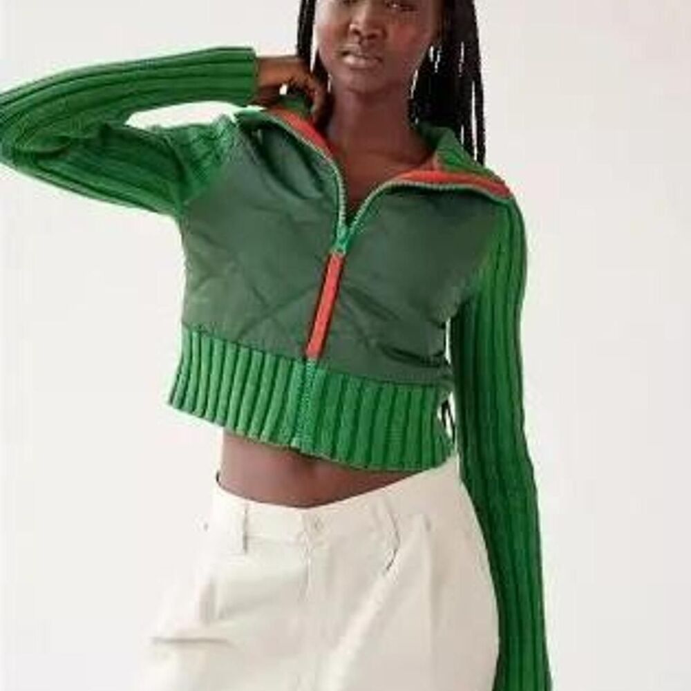 Urban Outfitters Rhett Quilted Cropped Sweater Jacket